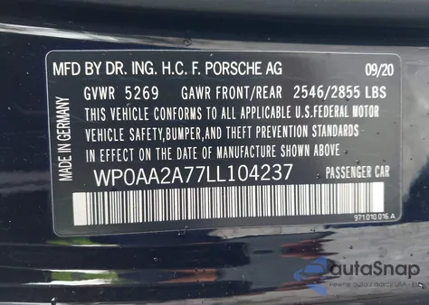 2020 Porsche Panamera 4 from USA, damaged, VIN WP0AA2A77LL104237